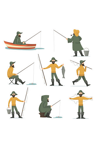 创意矢量钓鱼鱼竿元素设计