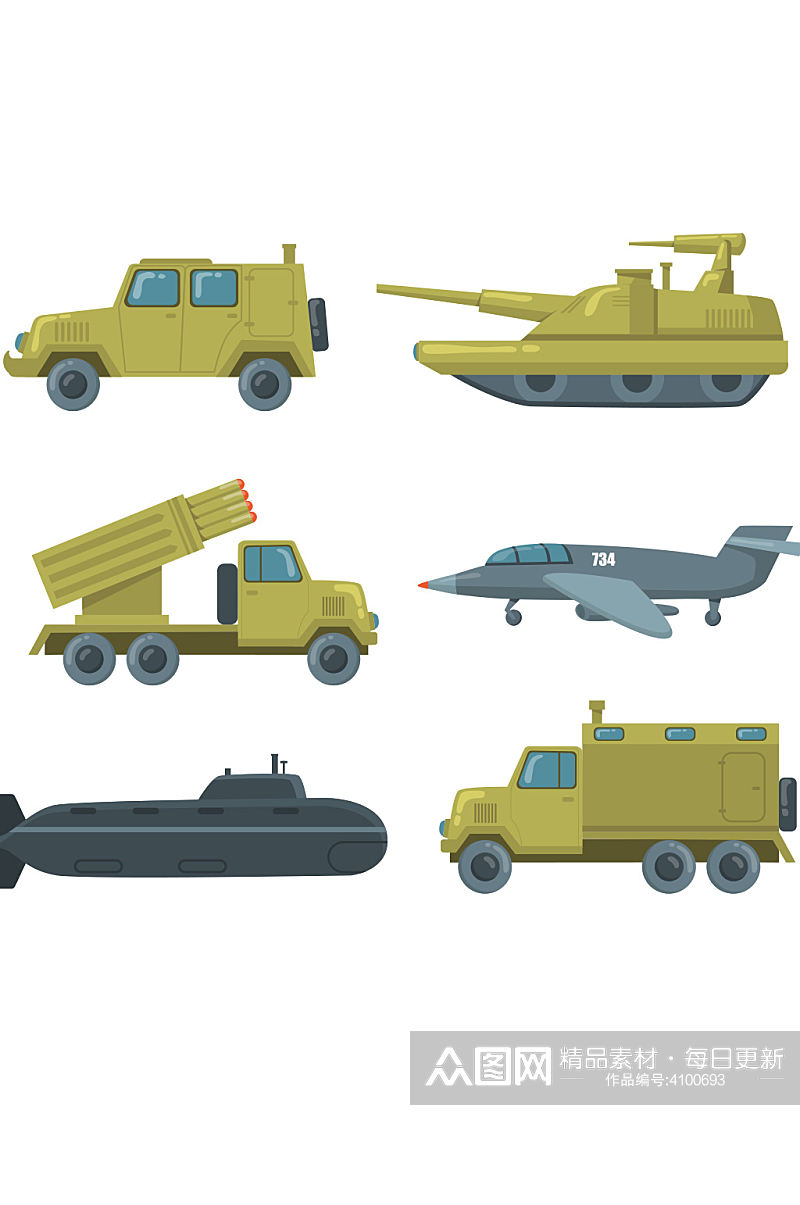 创意军事汽车坦克飞机炮弹元素设计素材
