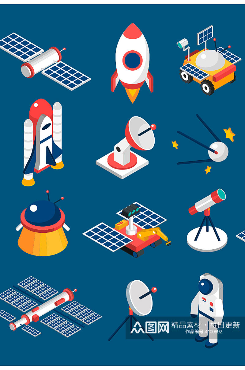 创意卡通飞船信号宇航员火箭元素设计素材