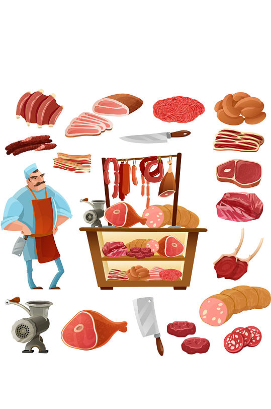 创意牛肉猪肉卡肉烧烤元素设计