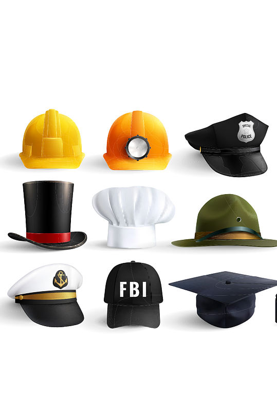 创意工作帽子警察帽子魔术帽安全帽元素设计