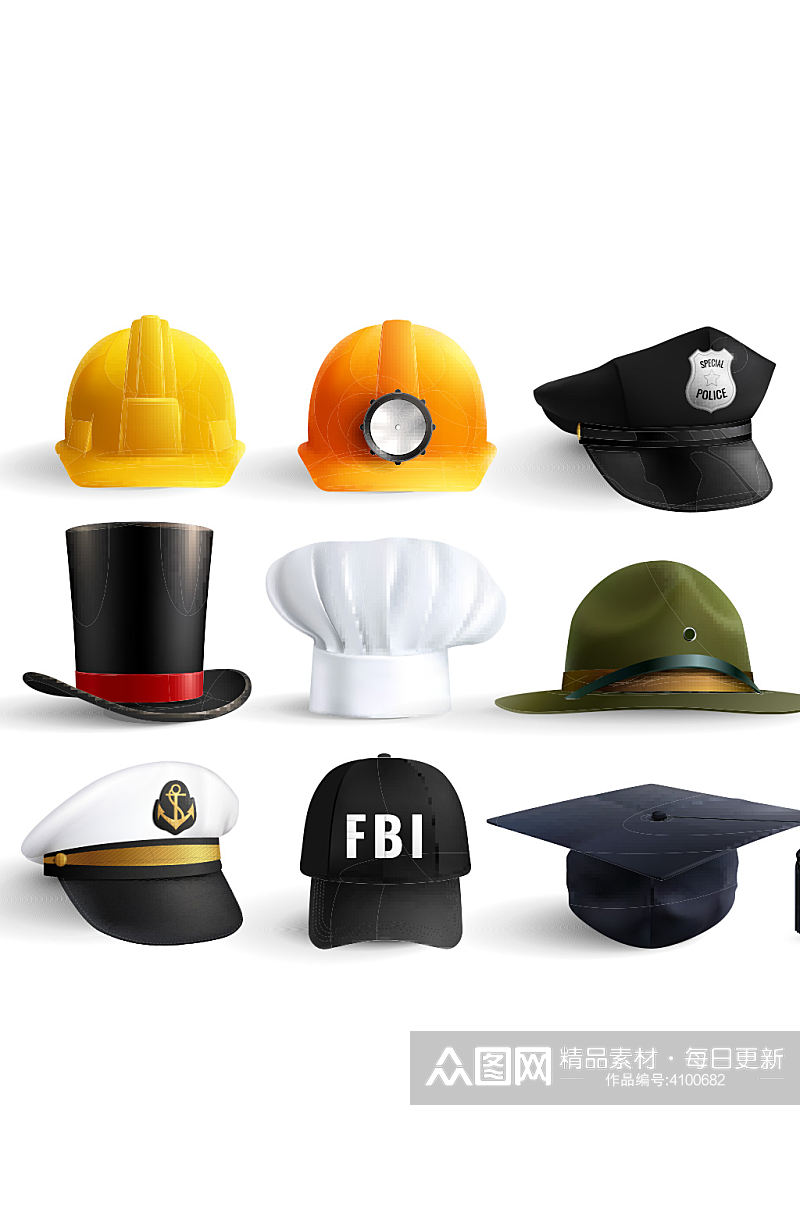 创意工作帽子警察帽子魔术帽安全帽元素设计素材