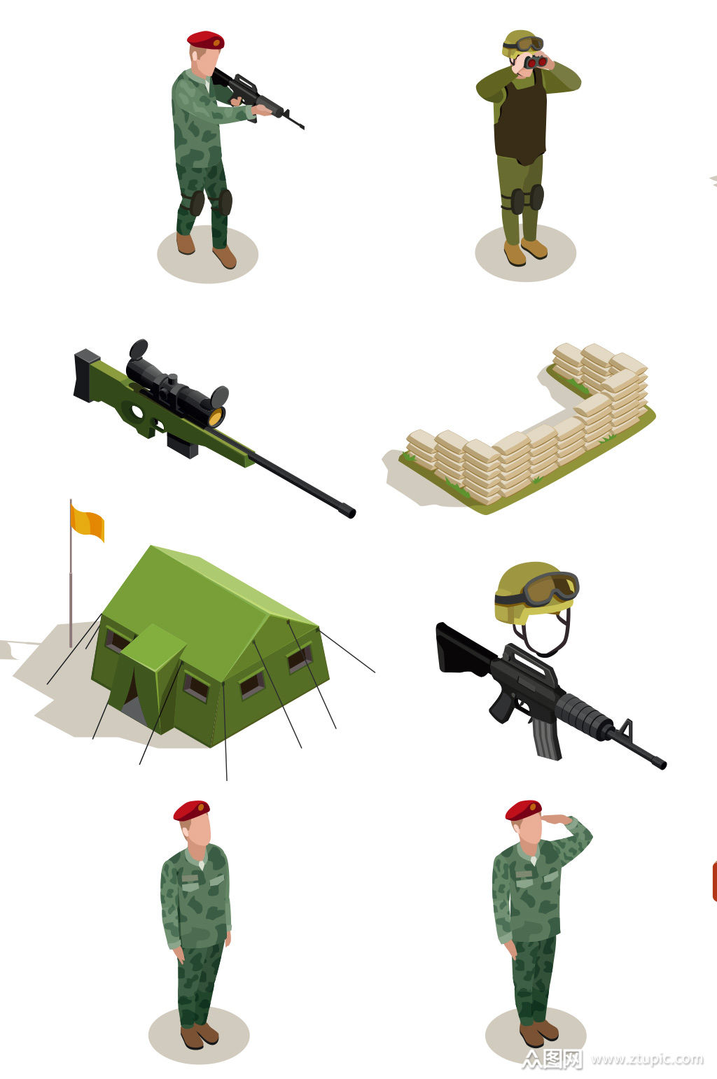 军事军人狙击枪机关枪元素设计素材