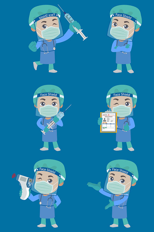 矢量卡通医疗医生护士消毒病毒元素设计