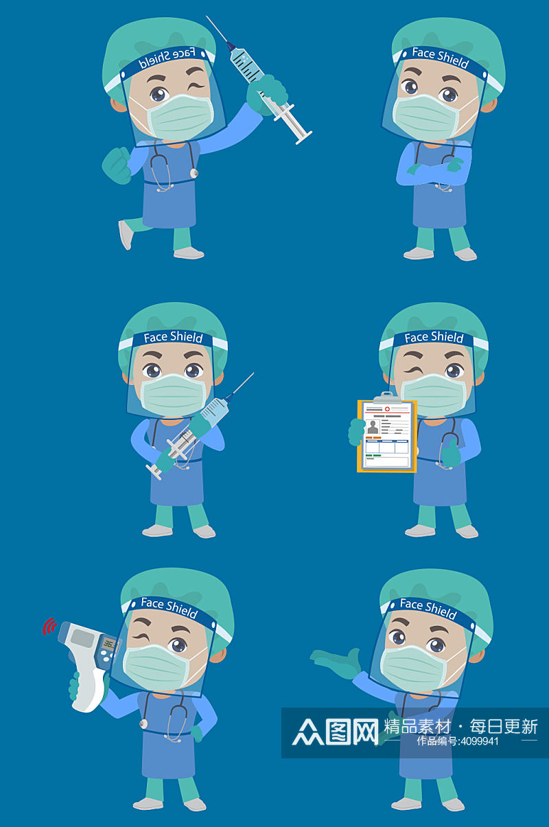 矢量卡通医疗医生护士消毒病毒元素设计素材
