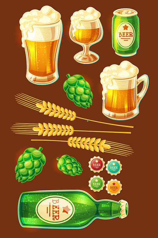 创意矢量啤酒麦子狂欢元素设计