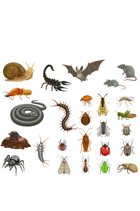 创意卡通动物虫子蝎子蜈蚣蛇元素设计