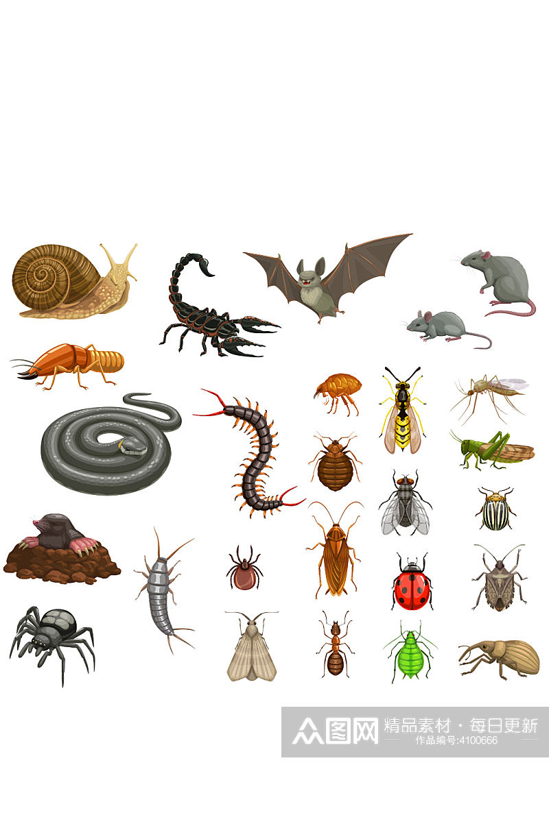 创意卡通动物虫子蝎子蜈蚣蛇元素设计素材