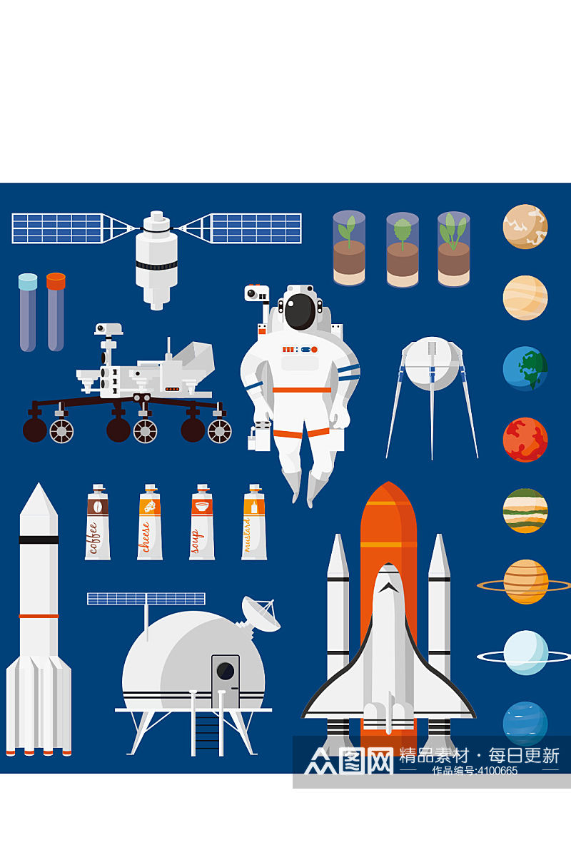 卡通矢量宇航员飞船星球元素设计素材
