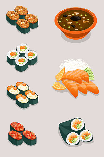 创意卡通寿司生鱼片元素设计