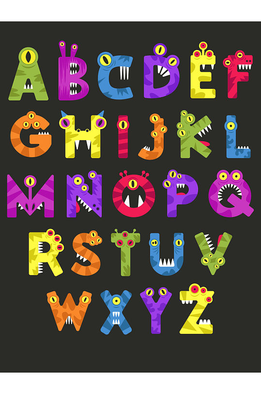 矢量怪物造型字母数字元素设计