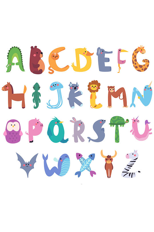 创意矢量动物造型数字字母元素设计