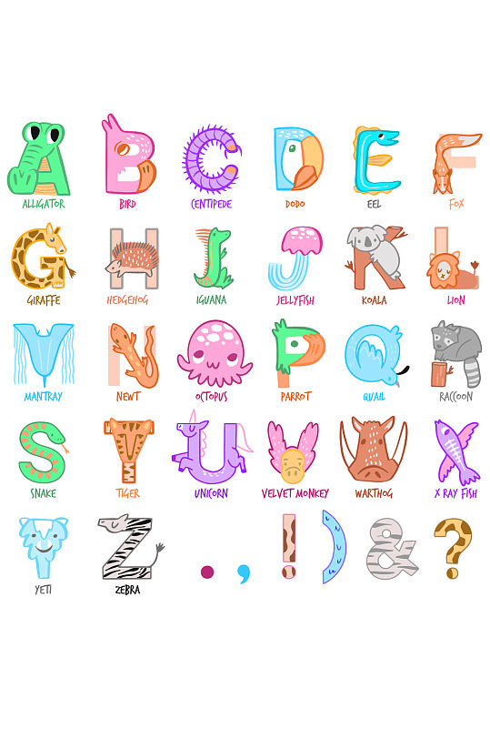 创意矢量动物造型字母数字元素设计