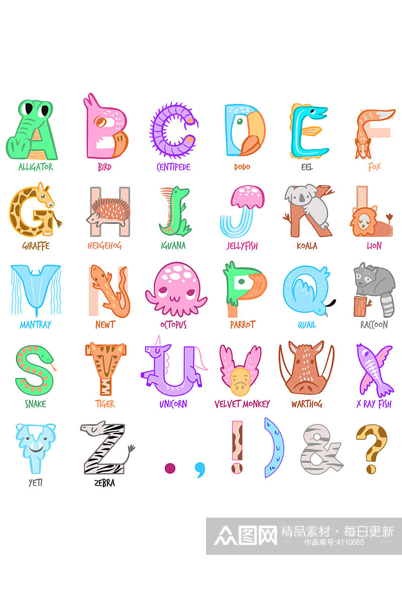 创意矢量动物造型字母数字元素设计素材