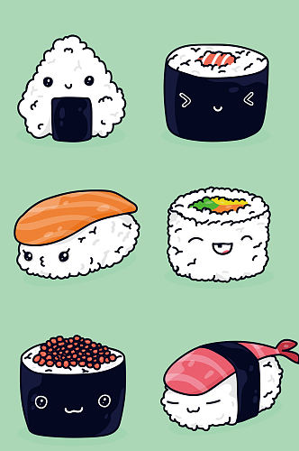 简约寿司美食饭团元素设计