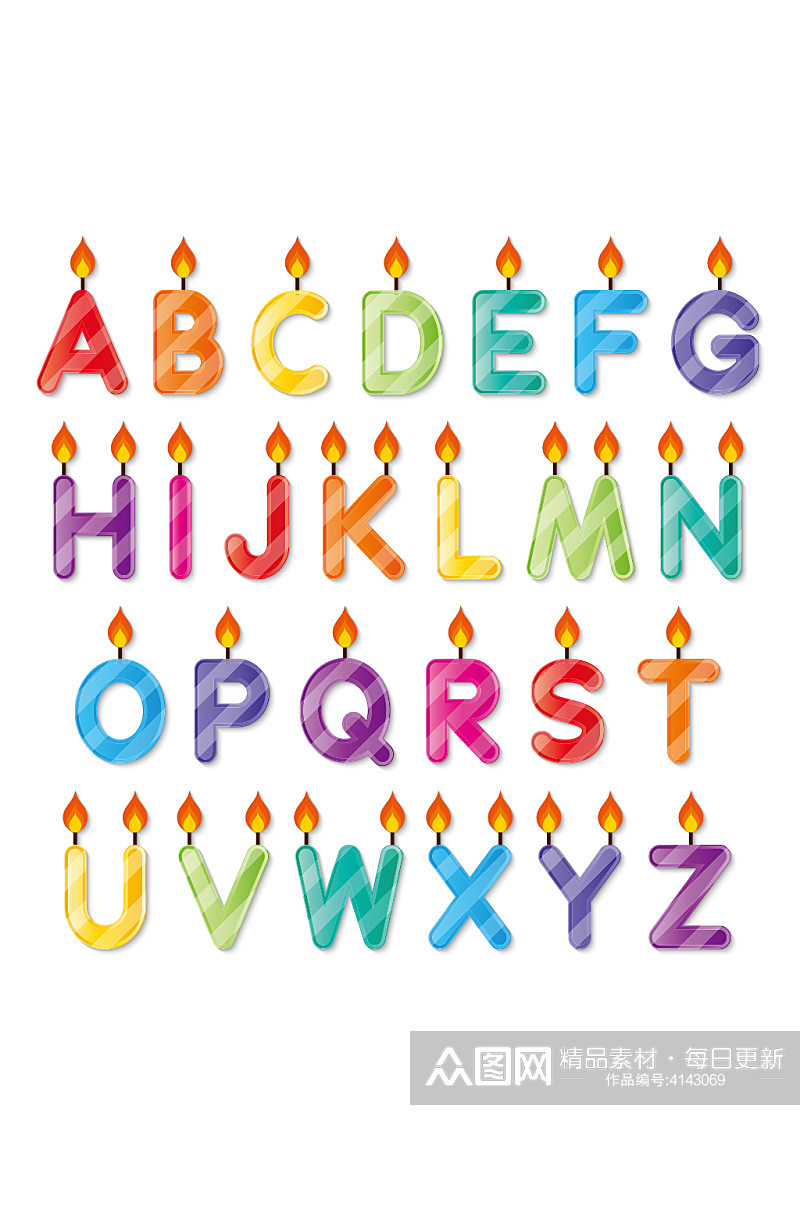 创意矢量生日数字字母蜡烛元素设计素材