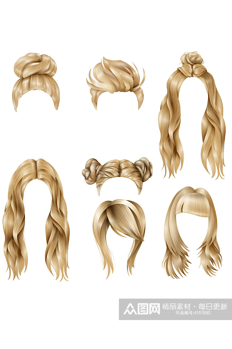金色假发女发头发元素设计素材