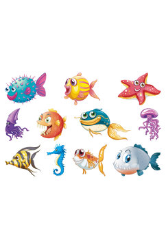 彩色海底鱼虾海报观赏鱼元素设计