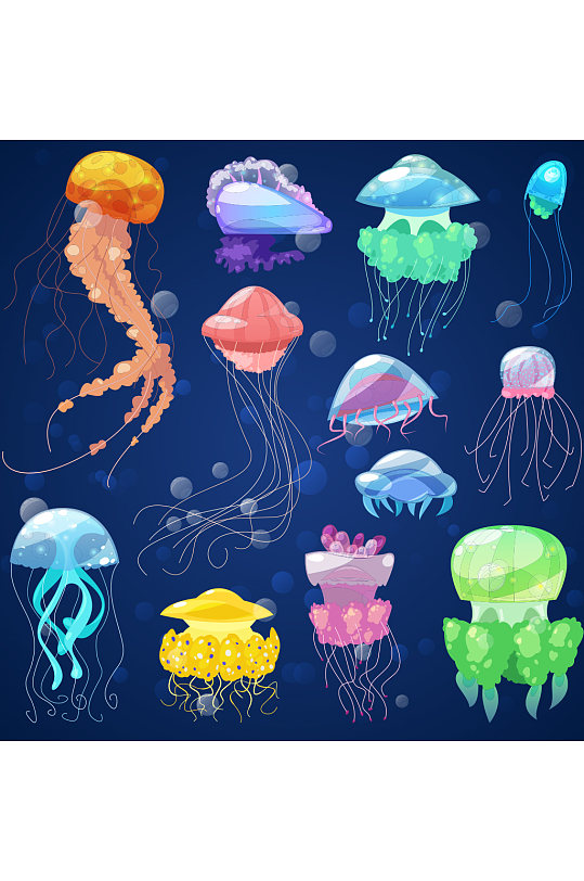 创意矢量水母微生物海底动物元素设计