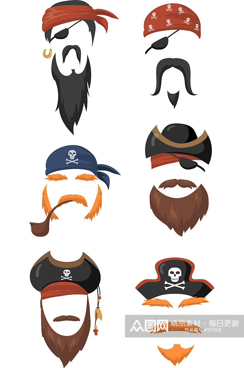 创意海盗元素海盗胡子海盗船元素设计素材