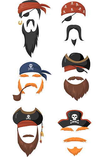 创意海盗元素海盗胡子海盗船元素设计