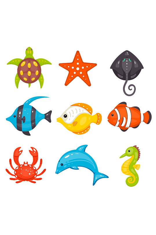 创意矢量鱼虾还贵海豚元素设计