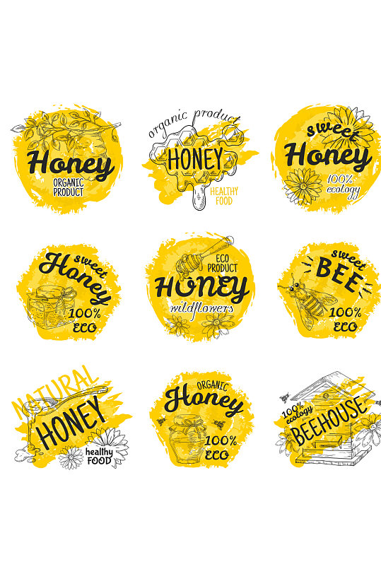矢量蜂蜜蜜蜂标签元素设计