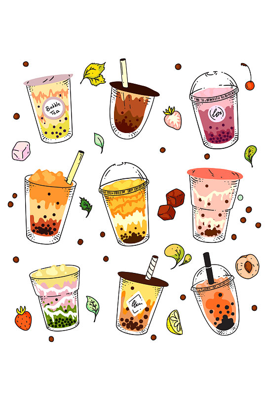 创意矢量奶茶饮料元素设计