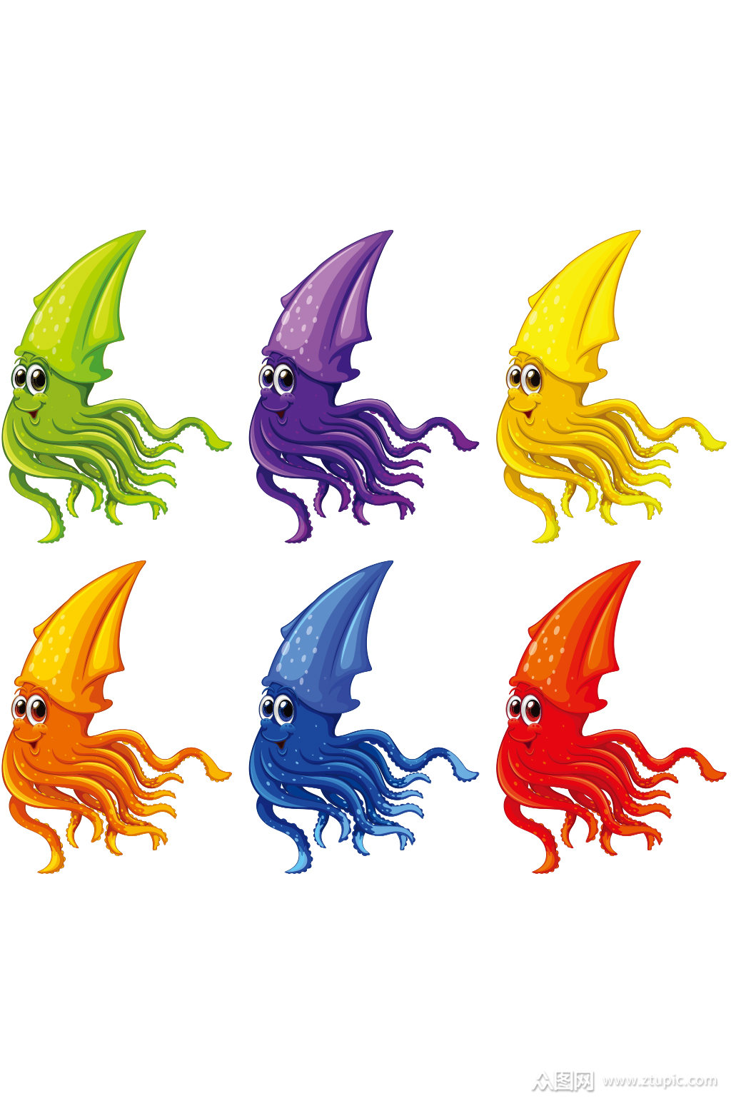 创意矢量乌贼彩色元素设计素材