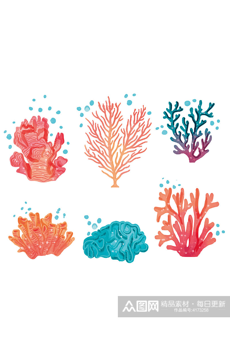 矢量珊瑚海底卡通元素设计素材