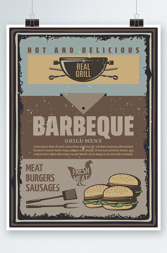 矢量复古烧烤烤肉BBQ海报设计