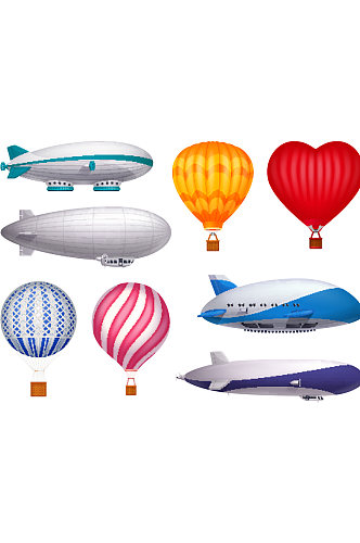 卡通矢量飞船飞机热气球元素设计