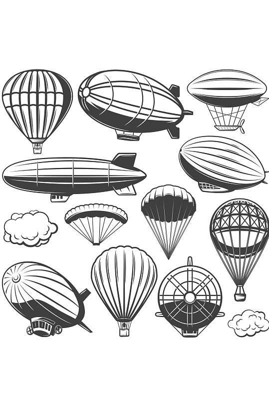 简约热气球飞船线条元素设计