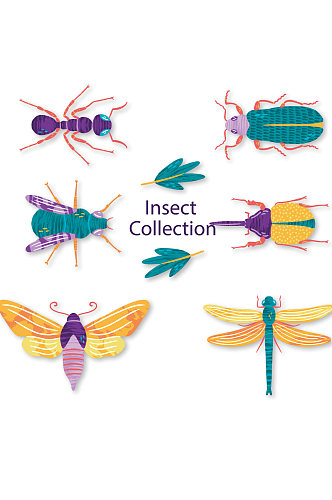 简约昆虫蜻蜓蚂蚁蝴蝶元素设计
