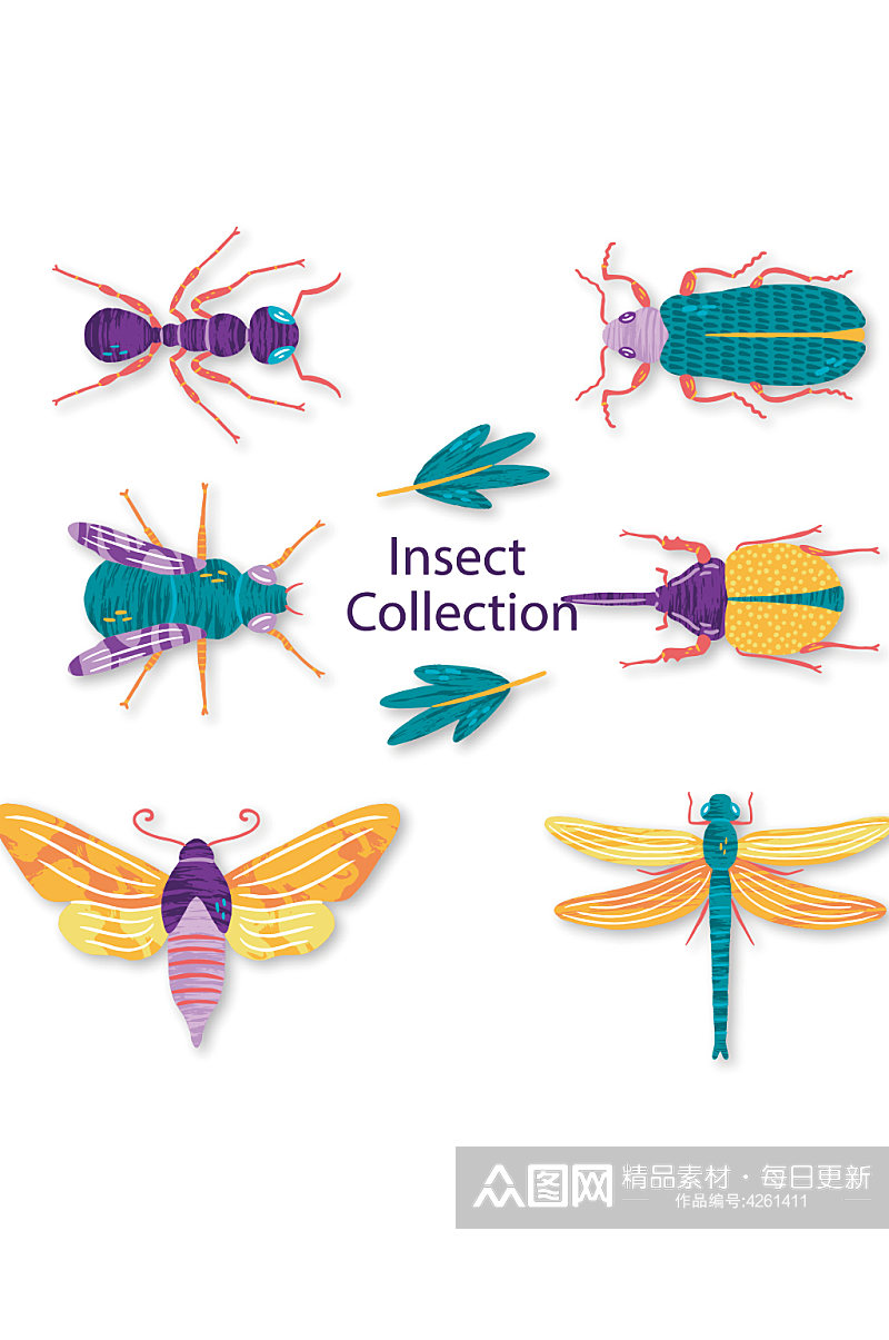 简约昆虫蜻蜓蚂蚁蝴蝶元素设计素材