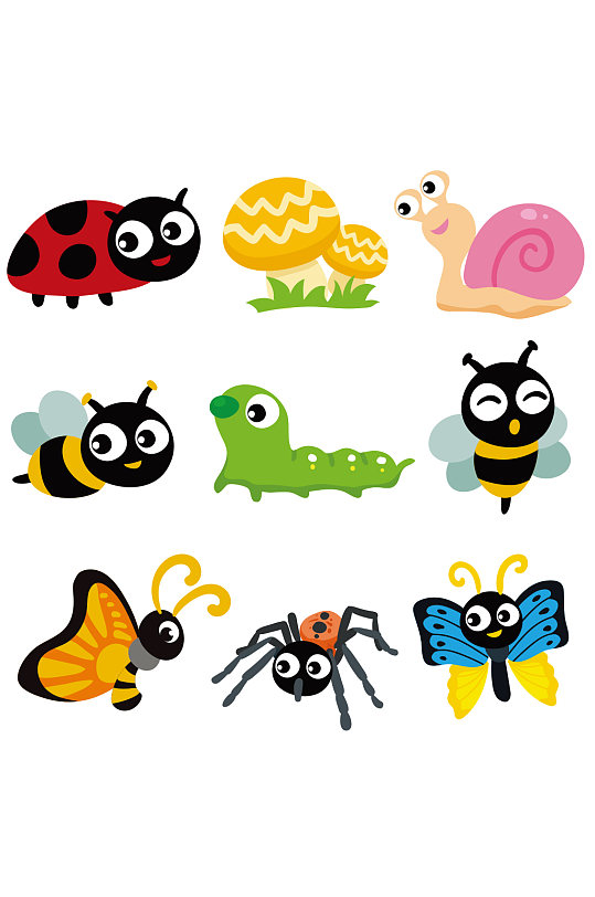 卡通昆虫蜗牛蚂蚁元素设计