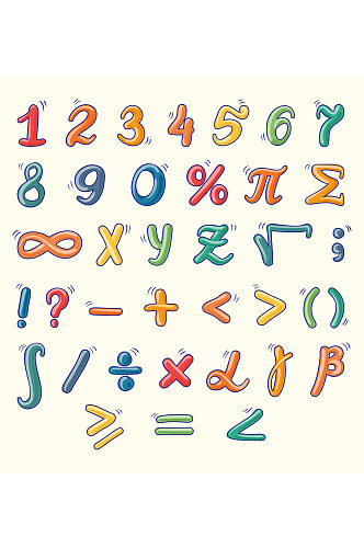 卡通矢量字母数字符号元素设计