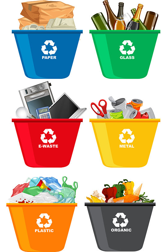 彩色矢量垃圾桶回收元素设计