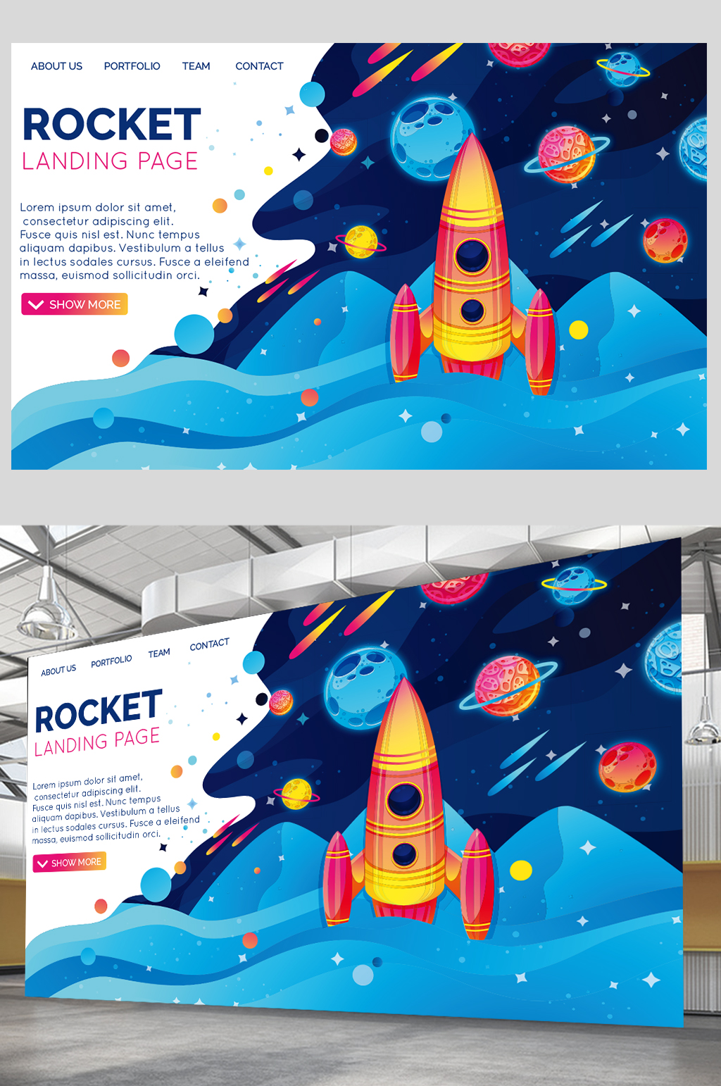 高端卡通扁平化火箭海报设计