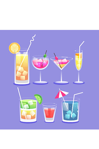 矢量卡通彩色鸡尾酒饮料果汁元素设计