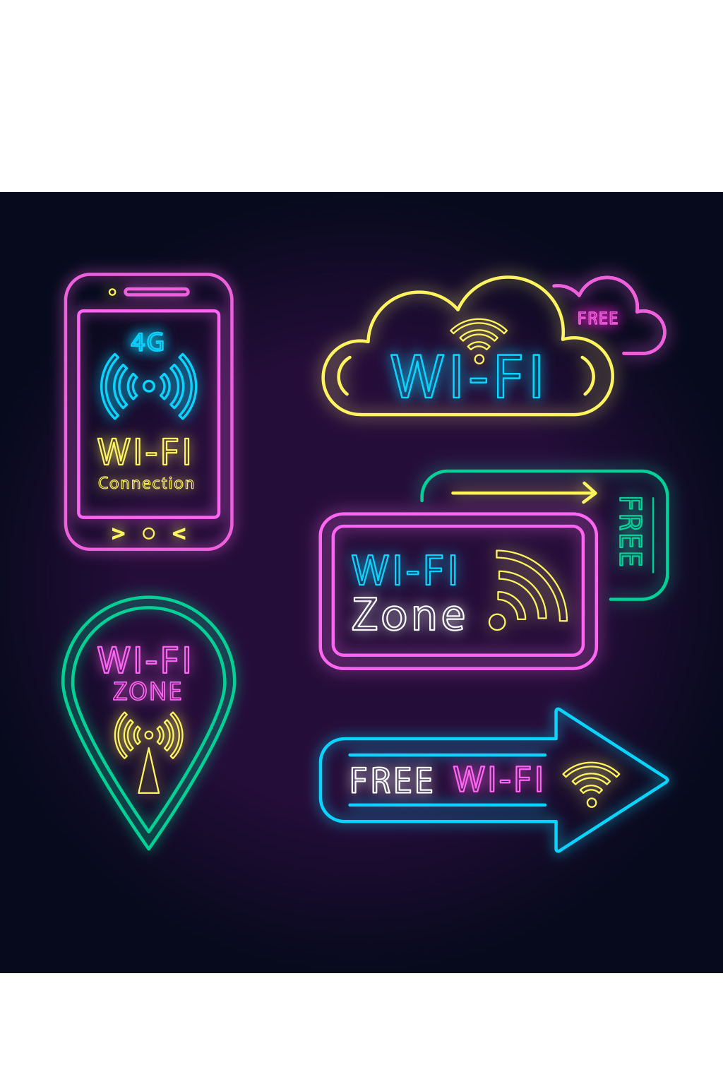 创意矢量霓虹WIFI指示牌箭头元素设计素材