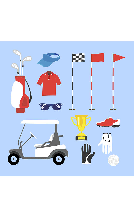 创意矢量高尔夫球棒球套装元素设计