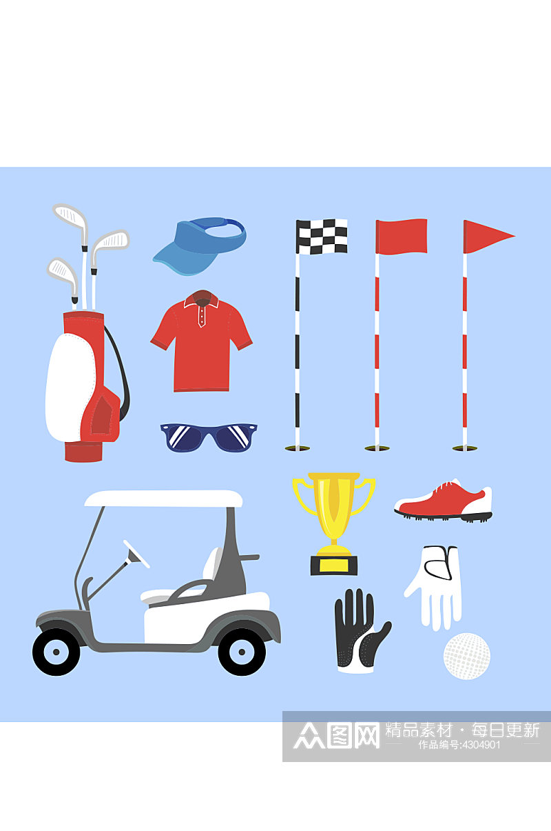 创意矢量高尔夫球棒球套装元素设计素材