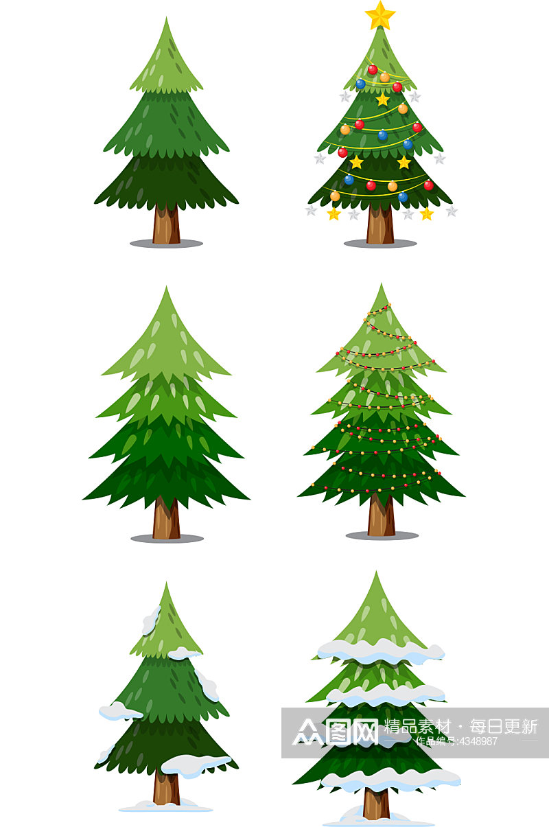 简约卡通圣诞树树木木头元素设计素材