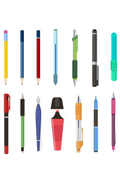 矢量彩色铅笔圆珠笔元素设计