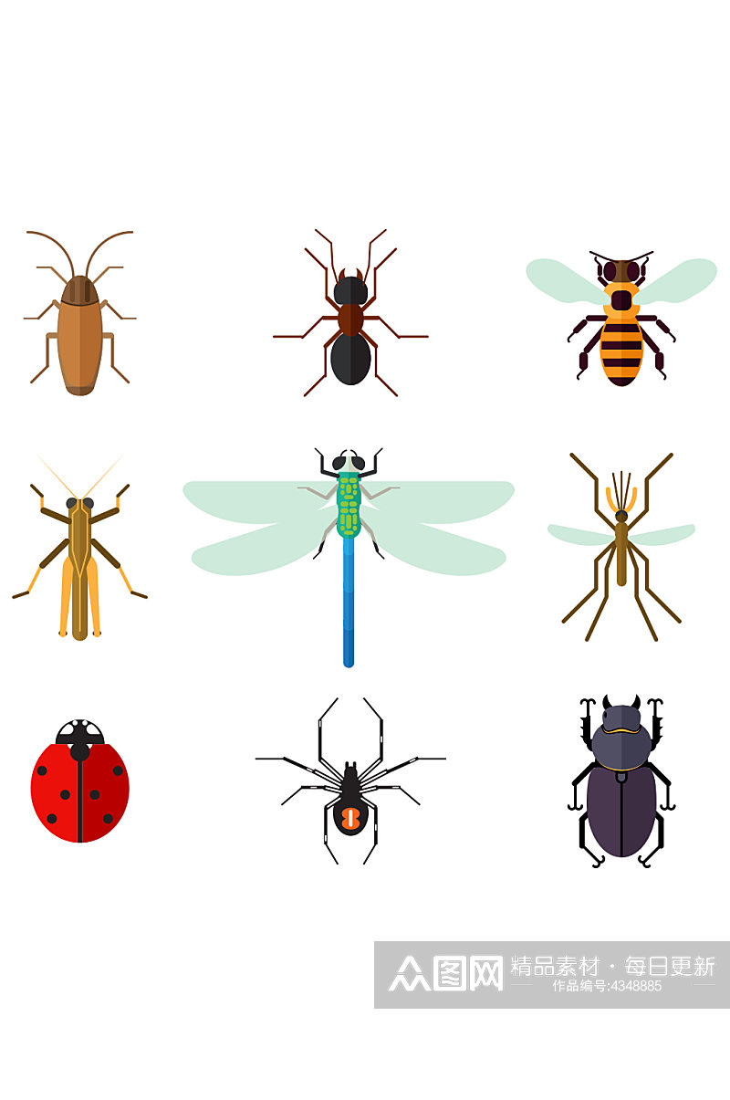 简约卡通昆虫蜻蜓蜜蜂元素设计素材