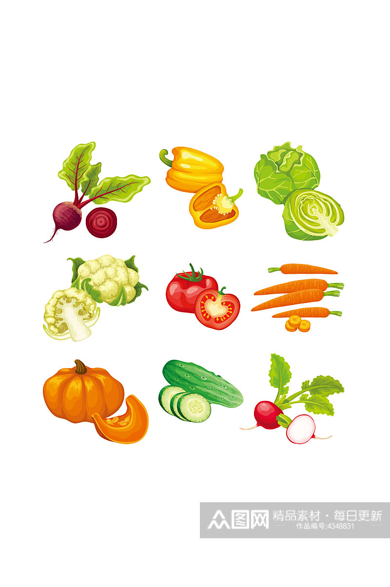 矢量健康蔬菜黄瓜红萝卜白菜元素设计素材