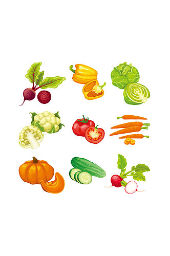 矢量健康蔬菜黄瓜红萝卜白菜元素设计
