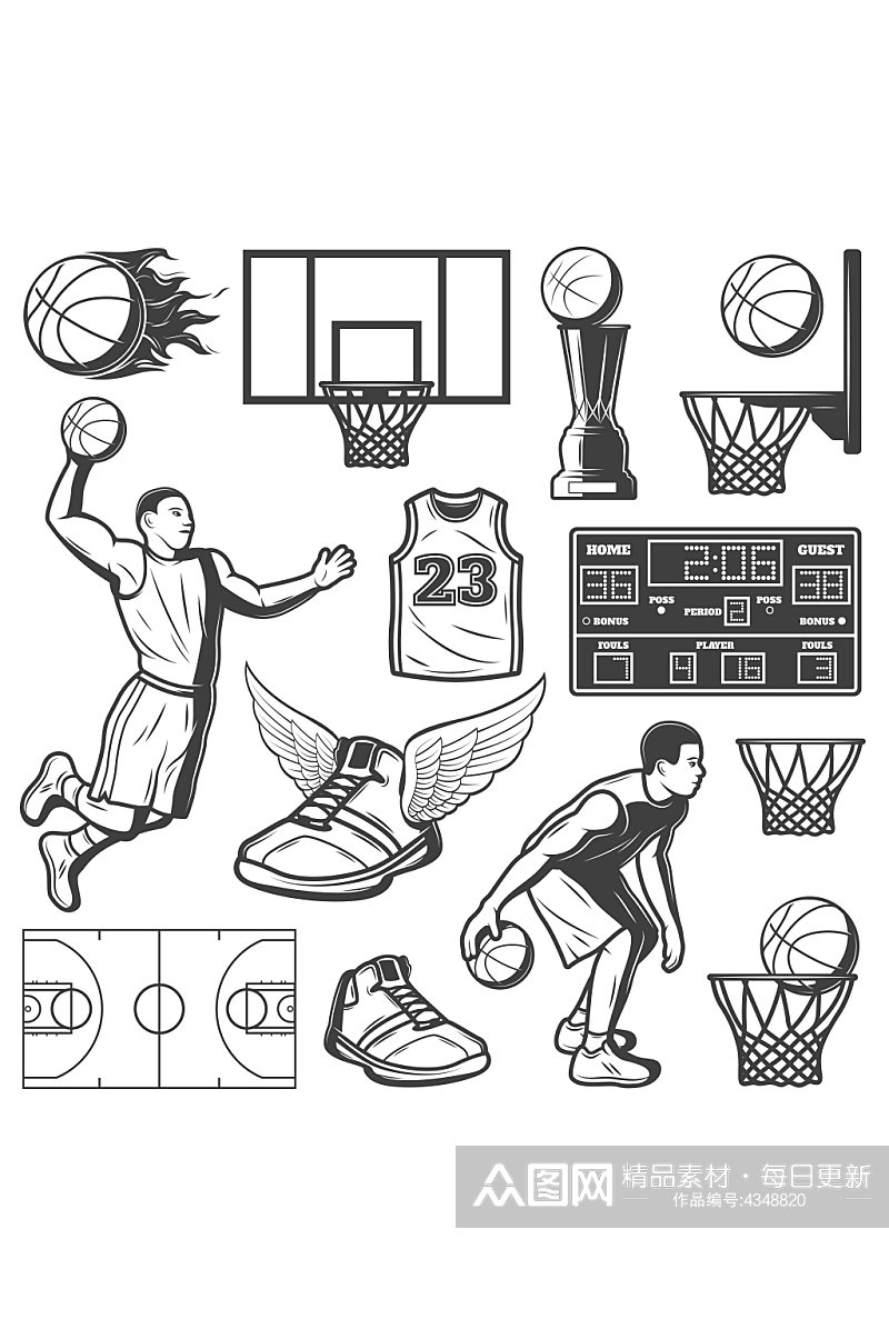 矢量素描篮球足球球衣元素设计素材