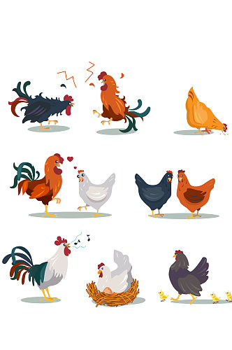 创意矢量动物公鸡母鸡小鸡元素设计